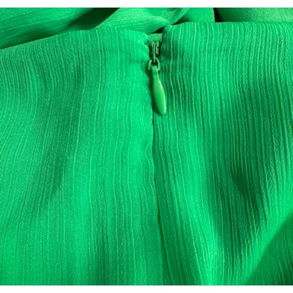 DKNY Dress Chiffon Faux-Wrap VNeck Balloon Slv Bright Apple Green Sz 16 - Picture 11 of 13